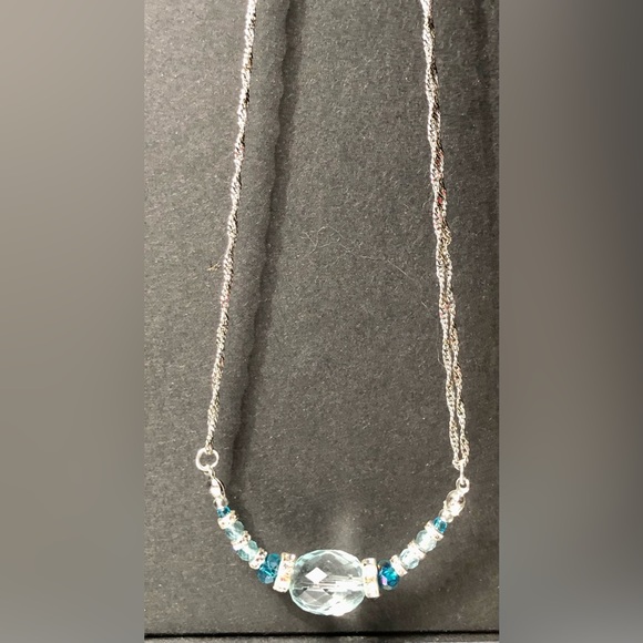 HAND CRAFTED necklace earring gift set Blue Silver upcycled clear glass beads - Picture 5 of 14